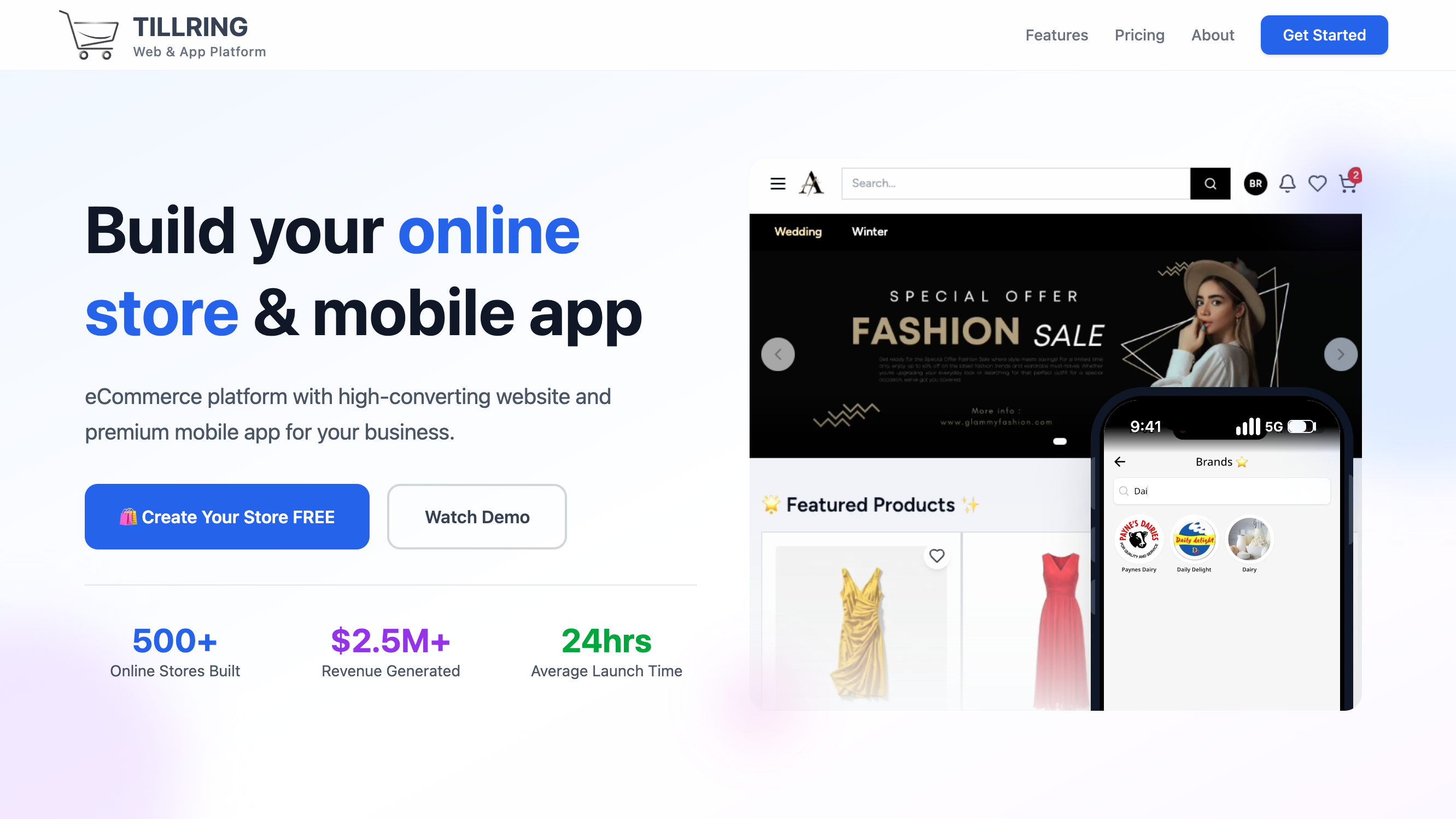 TillRing E-Commerce Platform screenshot